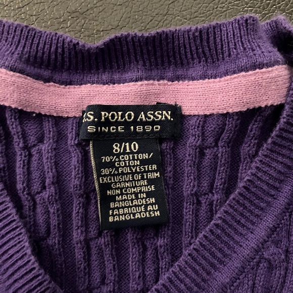 2/$25 U.S. Polo Assn. Purple Cable Knitted Sweater V-Neck Long Sleeves Girls - Picture 4 of 7